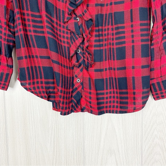 Cabi | Lodge Ruffle Red & Black Plaid Button Down Shirt Size XS - Picture 10 of 14